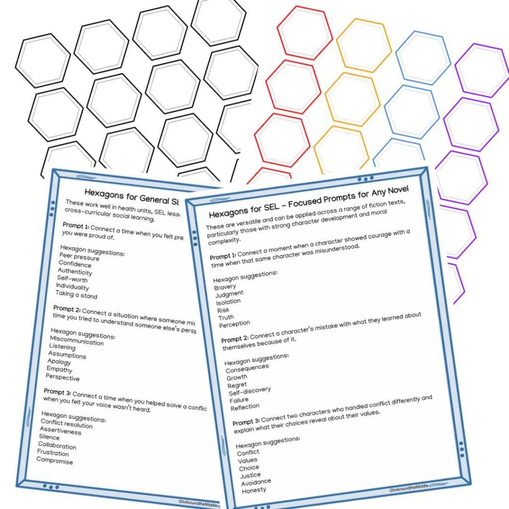 Free SEL Hexagonal Thinking Template. From Blogpost on Make Memorable Classroom Holiday Magic with Effective Hexagonal Thinking Templates by In Around the Middle @ aroundthemiddle.com
