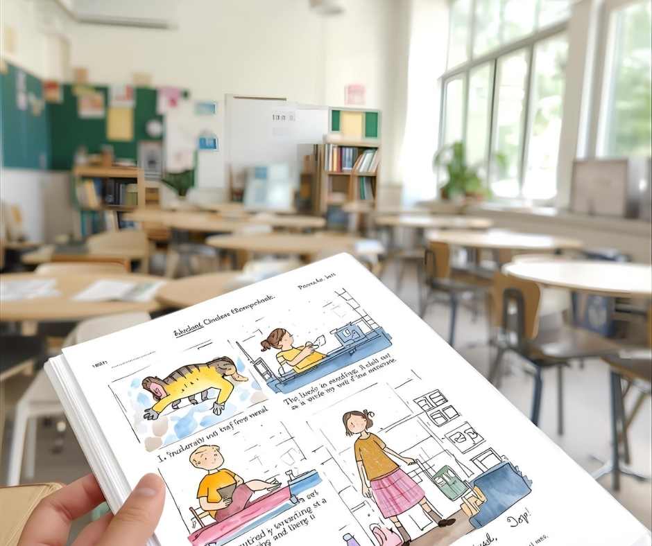 Image shows a sketch around characters in a novel. From a Blogpost called 10 Breakthrough Ways to Elevate Classroom Reading Comprehension Assessment Checks by In Around the Middle @ aroundthemiddle.com
