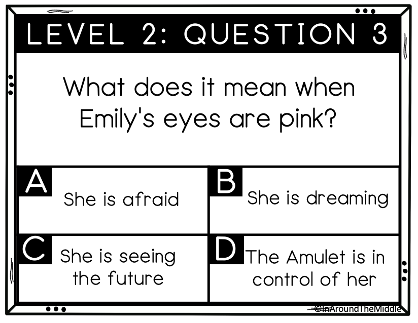 Escape Room question from the Graphic Novel 'The Amulet'. In a blogpost on December Classroom Activities by In Around the Middle @ aroundthemiddle.com