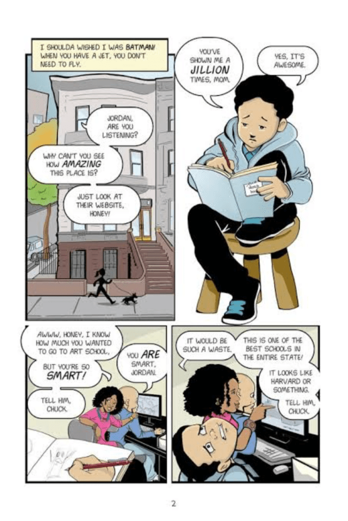 An excerpt from the graphic novel New Kid from a blog post on teaching graphic novels by In Around the Middle @ aroundthemiddle.com