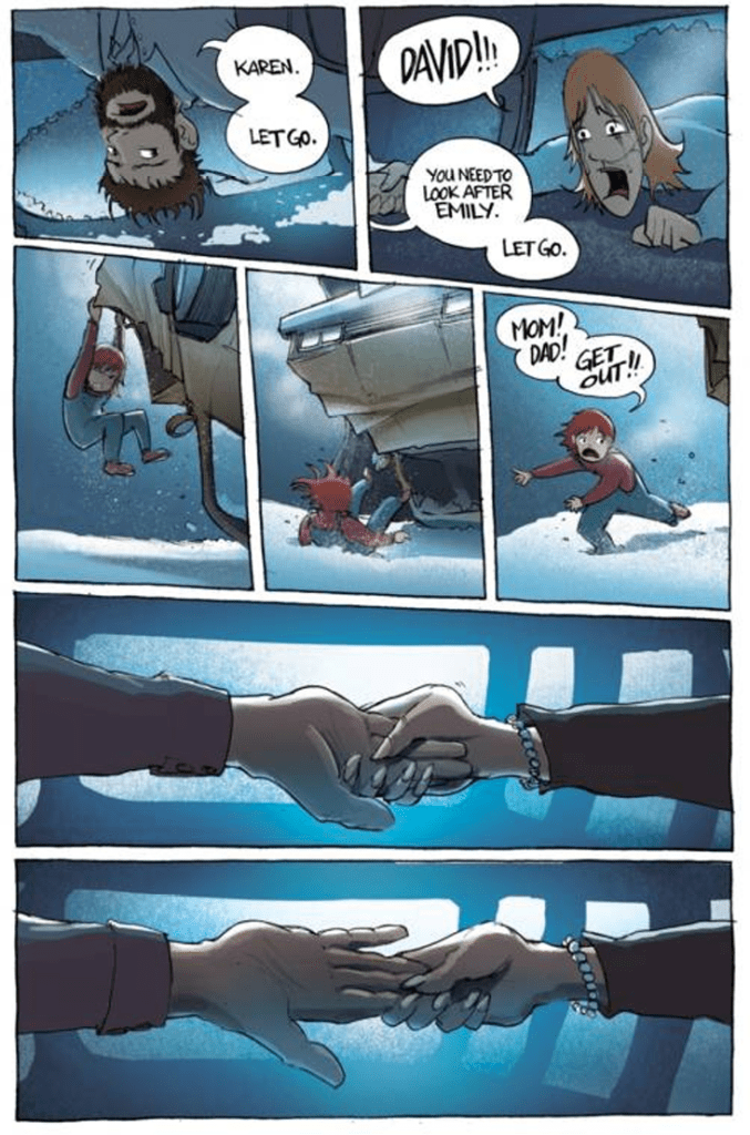 Excerpt from the graphic novel Amulet as an example of how graphic novels reinforce tone and tension. From a blog post on teaching graphic novels by In Around the Middle @ aroundthemiddle.com