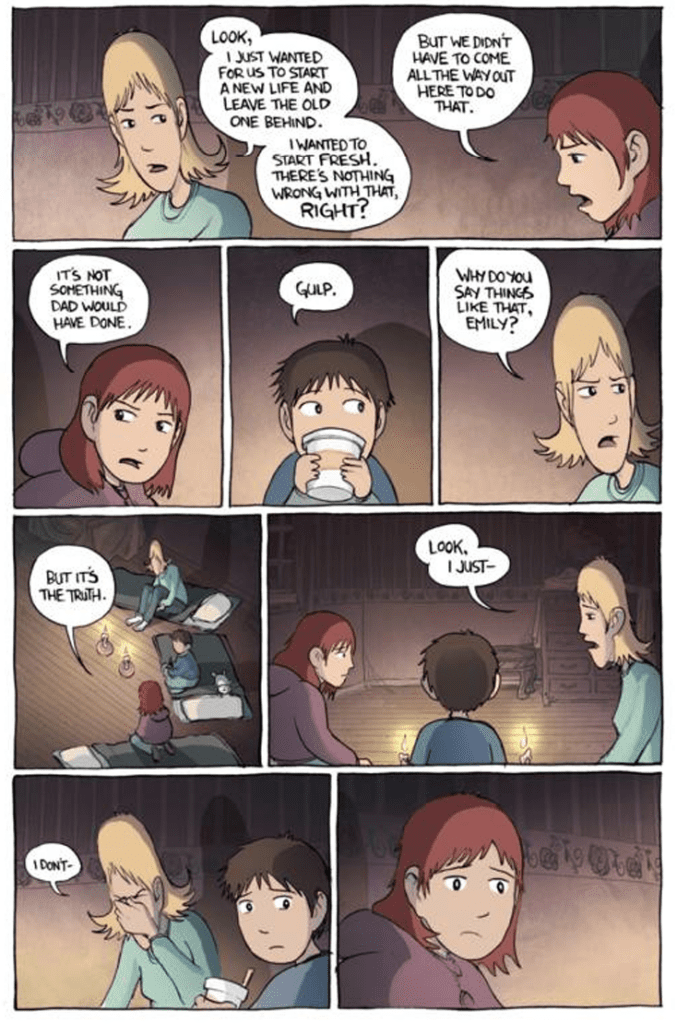 Excerpt from the graphic novel Amulet as an example of how the author constructs meaning in graphic novels. From a blog post on teaching graphic novels by In Around the Middle @ aroundthemiddle.com