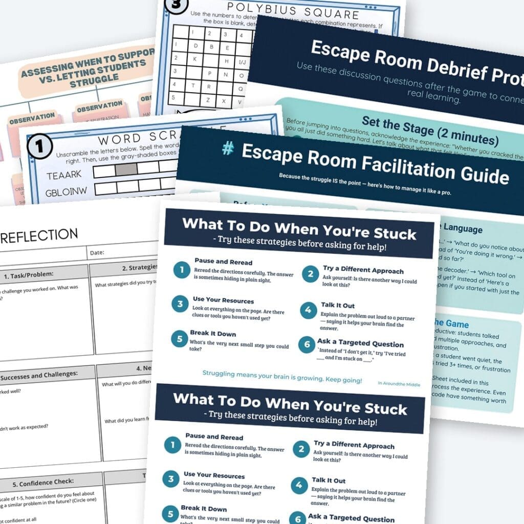 productive struggle freebie spread for novel study ideas and ela classroom.